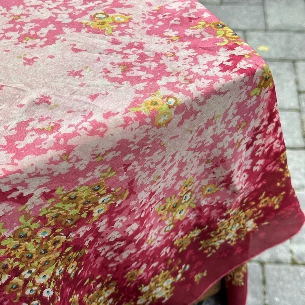 Silk Floral Maroon, Gold & Green Scarf